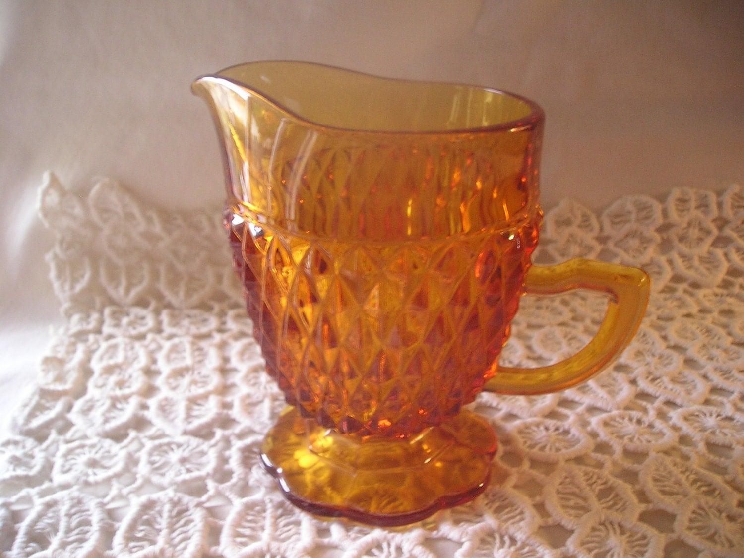 Indiana Glass Creamer Diamond Point Amber Haute Juice