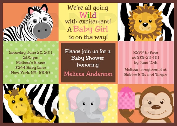 Items similar to Baby Shower Invitation  Personalized Animal Safari Jungle Baby Shower 