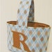 Fabric Easter Basket, Boy, Diaper Caddy, Argyle, Blue and Brown Tote
