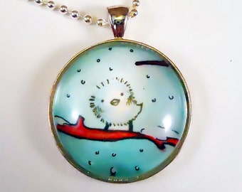 Bird Necklace - Winter or Christmas Art Pendant