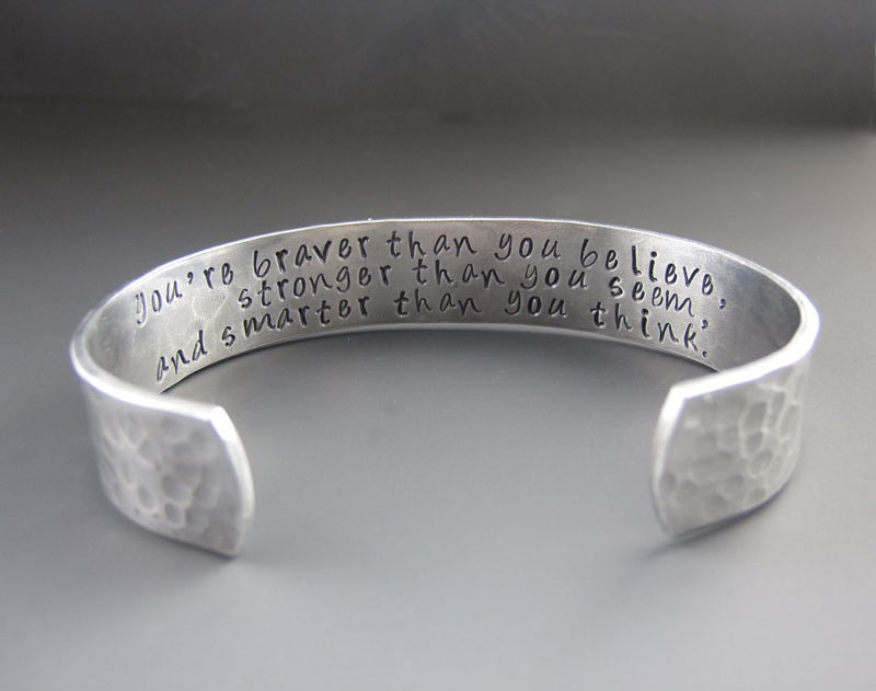 Inspirational Bracelet Hand Stamped Silver Cuff Braver