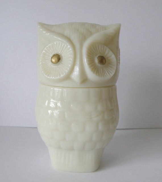 Vintage Avon Owl Perfume Bottle White Glass