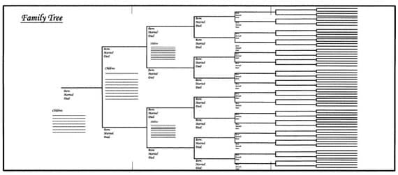 Family Tree Chart Bracket Style 8 1/2 x 11 fold