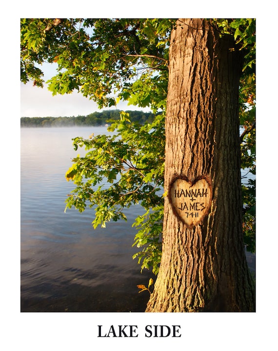 Items similar to Photo personalized with your name carved into a tree LAKE LOVE TREE on Etsy