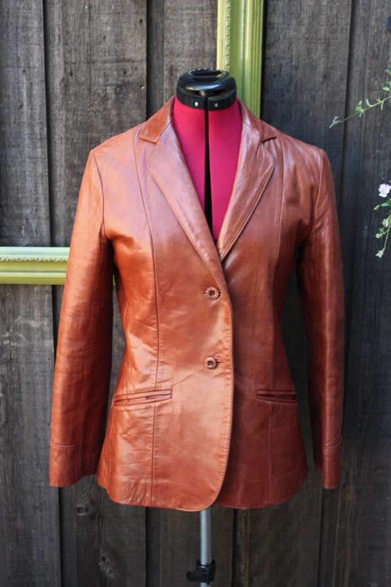 Vintage 1970's Womens Caramel Leather Jacket with Western