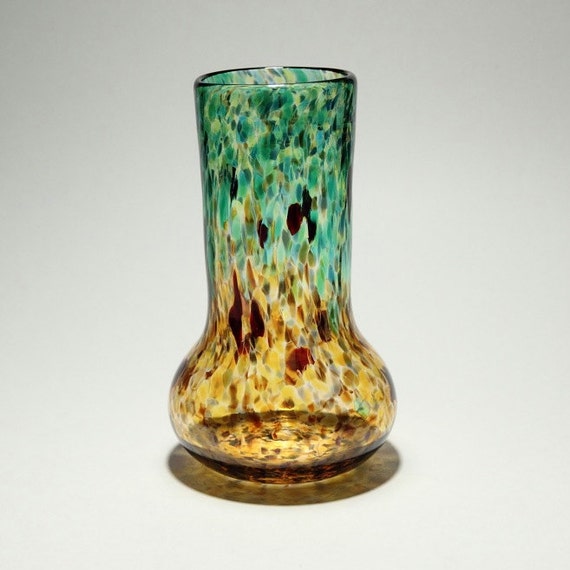Green / Amber HandBlown Glass Vase by JAglassworks on Etsy
