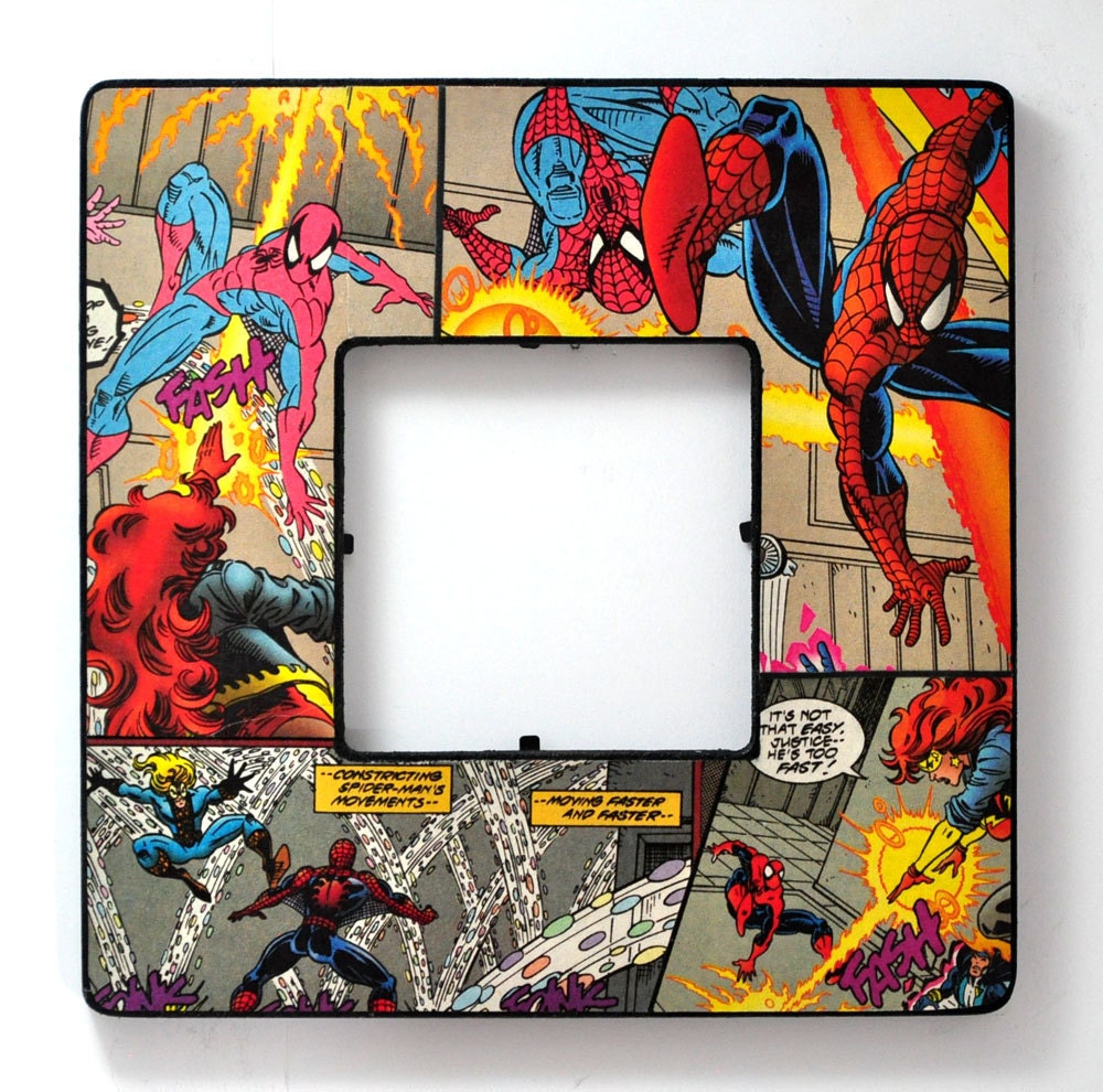 Spiderman Picture Frame Decoupaged with recycled Comic by junksy