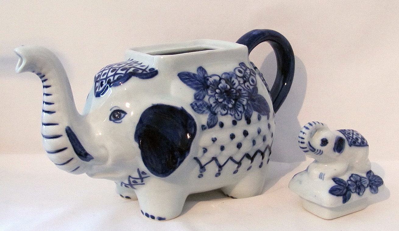 Vintage Porcelain Elephant Teapot with Elephant Lid For