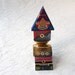 Vintage gummed reinforcements, labels and pencil holder, desk set stacking toys