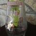 Reserved Mod Pink Green Gold Wine Bottle Man with Pink Poodle at Cafe Bistro Clear and Frosted Glass