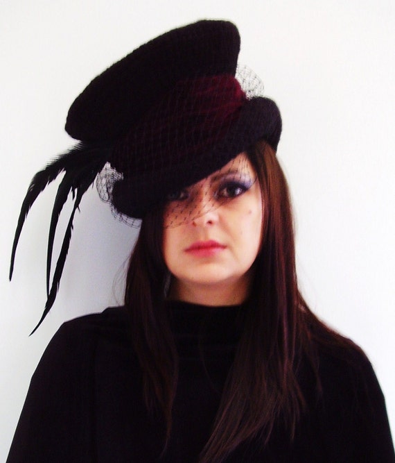 Victorian gothic Mad Hatter top hat burgundy velvet band by Blackpin steampunk buy now online