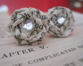 Ch.5 Vintage Paper Earrings,Paper Earrings, Vintage Paper Earrings,Vintage Paper Jewelry,Book Pages Earrings,Eco Friendly Studs, Book Theme