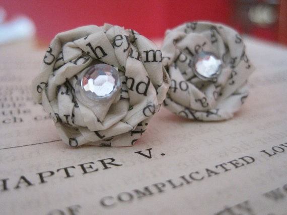 Ch.5  Vintage Paper Earrings --- Discover the Fairytale, Vintage Paper Rosebud Earrings, OriginalOOAK Design, Handmade, As SEEN Modcloth.com