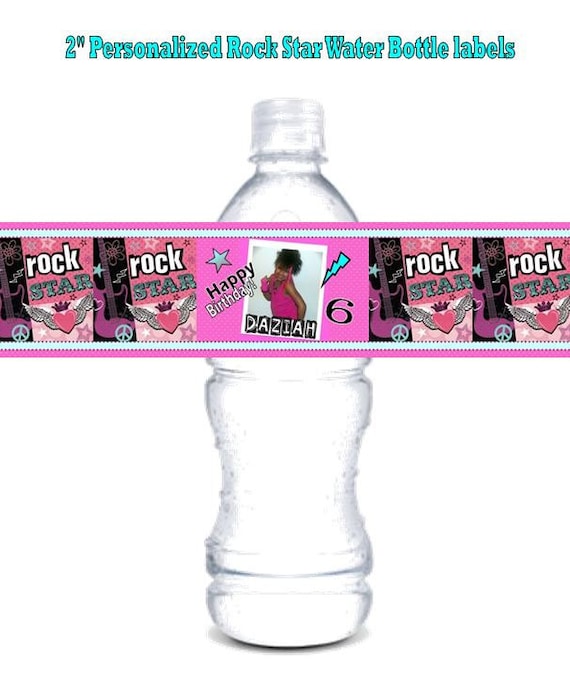 Rock Star Water Bottle labels Rocker Girl Princess Birthday Party Photo Personalized Printable PartyTales Il_570xn
