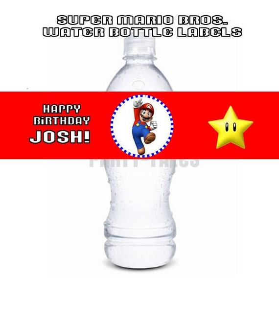 tales invitations paper Super Boy Bros. Labels Water Bottle wii Mario Personalized Birthday