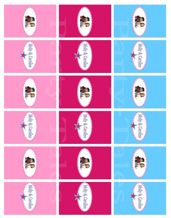American girl Doll birthday party Hershey chocolate mini wrappers Personalized Printable 2" circles (YOU CHOOSE DOLLS emily molly kanani Il_570xn