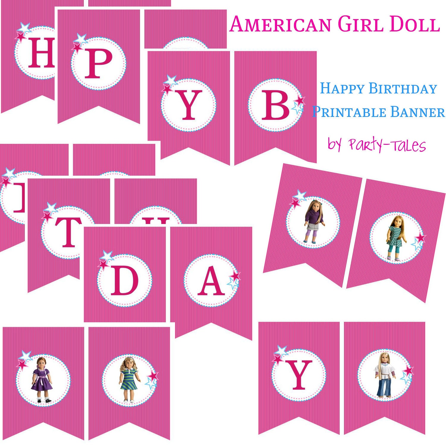 American girl Doll Printable birthday party Banner by ICandyEvents
