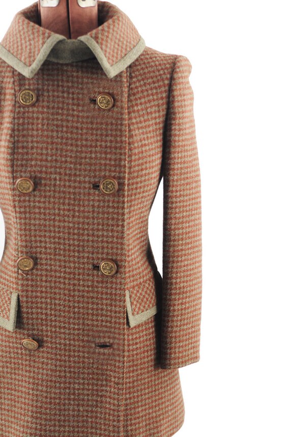 Vintage 1960's Rust HOUNDSTOOTH Military Modern Coat