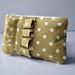 Coin purse wallet :Mustard polka dot fabric in mustard/olive and white with ruffle.