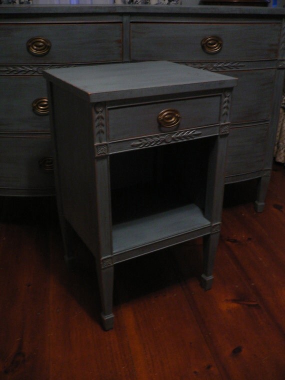 Items similar to Chic and Shabby Grey Blue Nightstand on Etsy