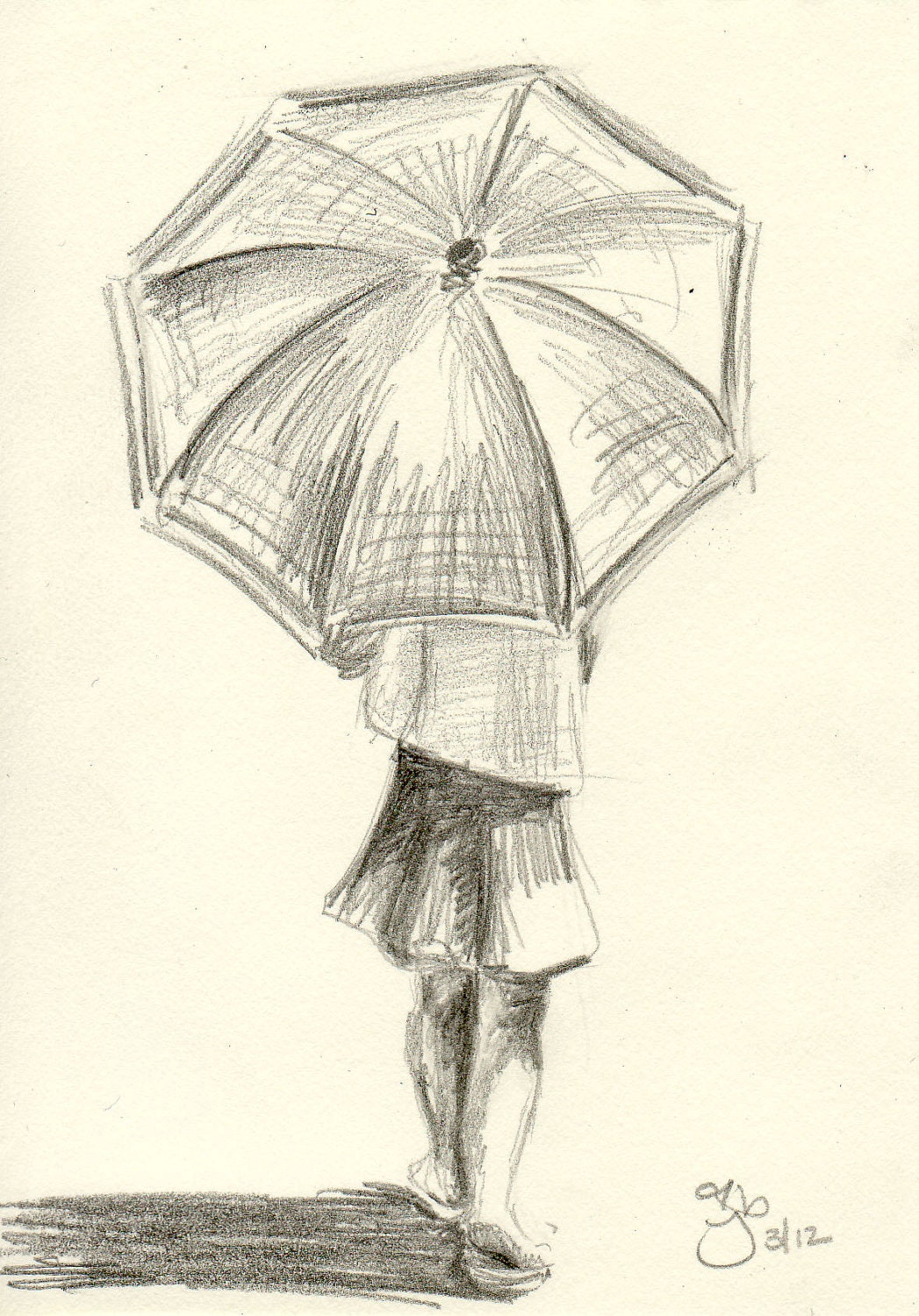 Girl with Umbrella 4x6 Pencil Study