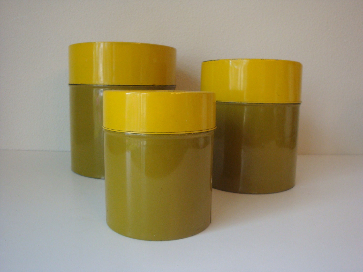 Tin Kitchen Canisters Vintage Olive Green by DayDaysFiveandDime