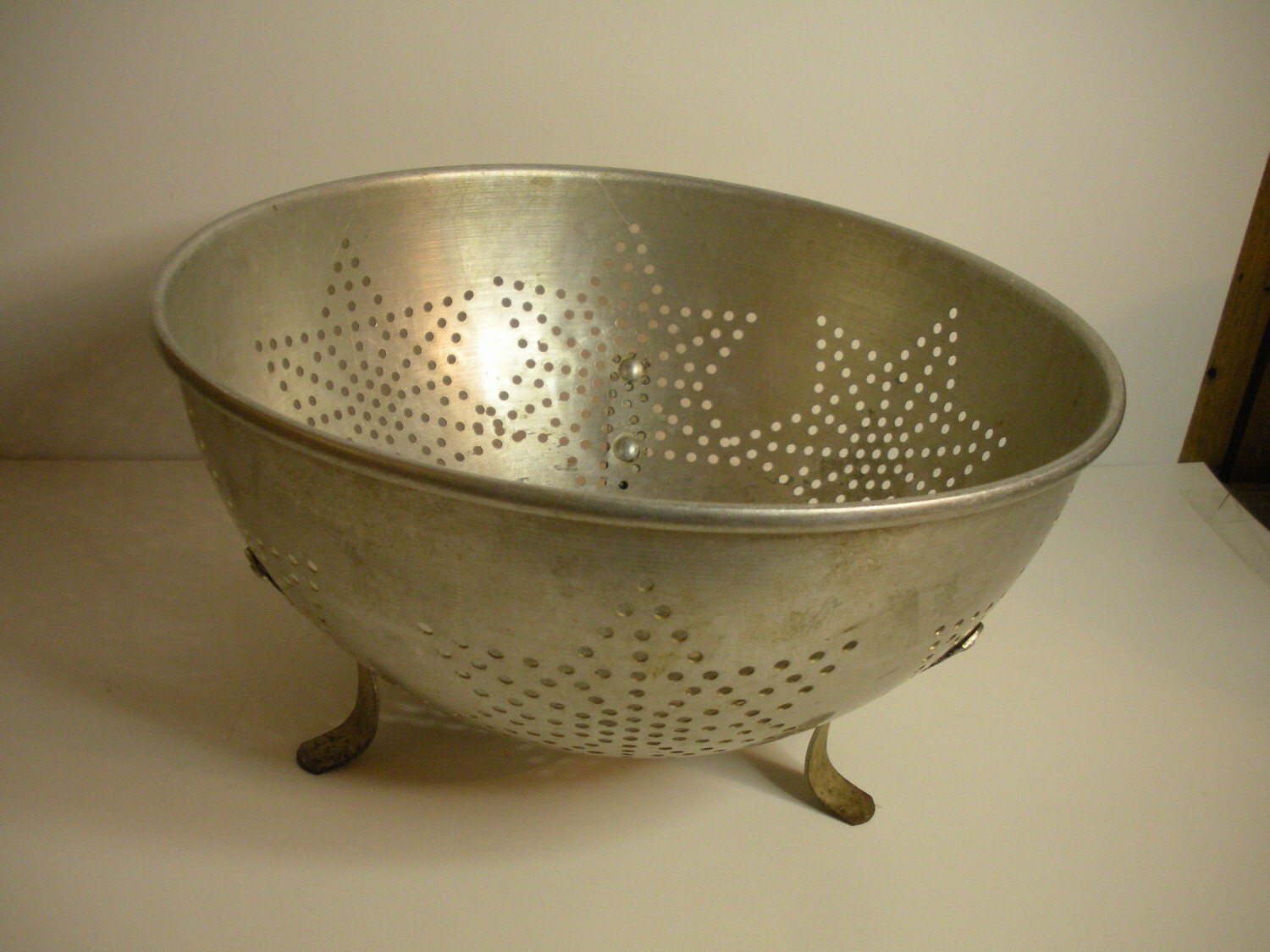 Rustic Old Aluminum Colander Strainer with Star Design