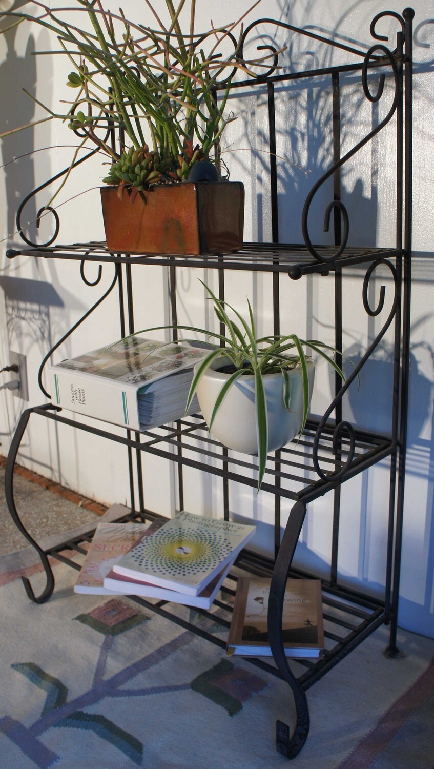 Vintage Folding Ornate Metal Plant Shelf