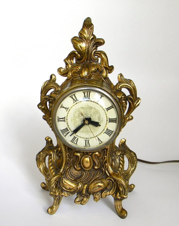 ornate gold Lanshire electric clock vintage mantle piece