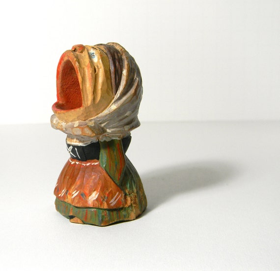 Anri wooden toothpick holder vintage hand carved big mouth