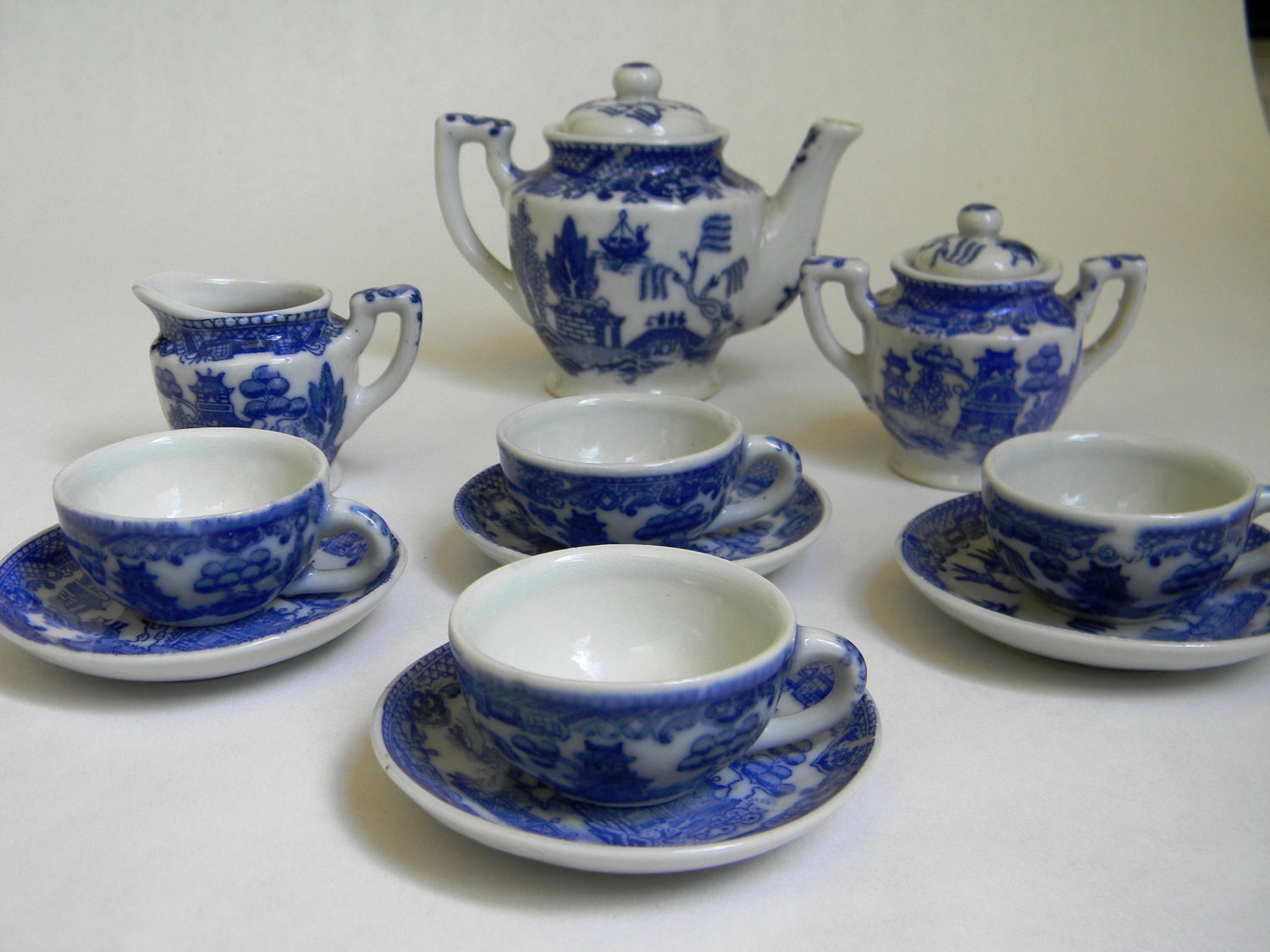 blue willow childs tea set