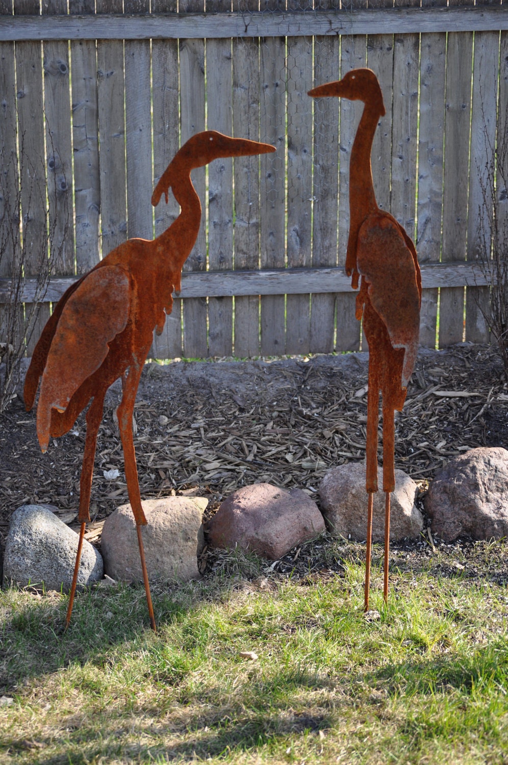 Metal Garden Art Sculptured Heron Set of 2 by northwindmetalart