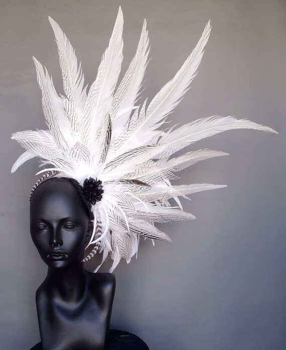 Items similar to MADE TO ORDER White Feather Headpiece Headdress on Etsy