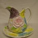 Vintage Relpo Bowl and Pitcher Set Summer Flowers2 pc Summertime Bowl and Pitcher Majolica inspired