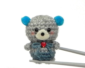 Amigurumi Ocean Blue pom pom ears BBQ MochiQtie mochi size crochet amigurumi mini toy doll