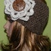Sale - Hand Crochet Womens Headband Head Warmer Headwrap Headband in Barley color with wheat big flower and big eco button