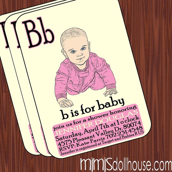 Baby Shower Invitation- B is for Baby Vintage Baby Shower Invitation PDF/JPEG Il_570xn