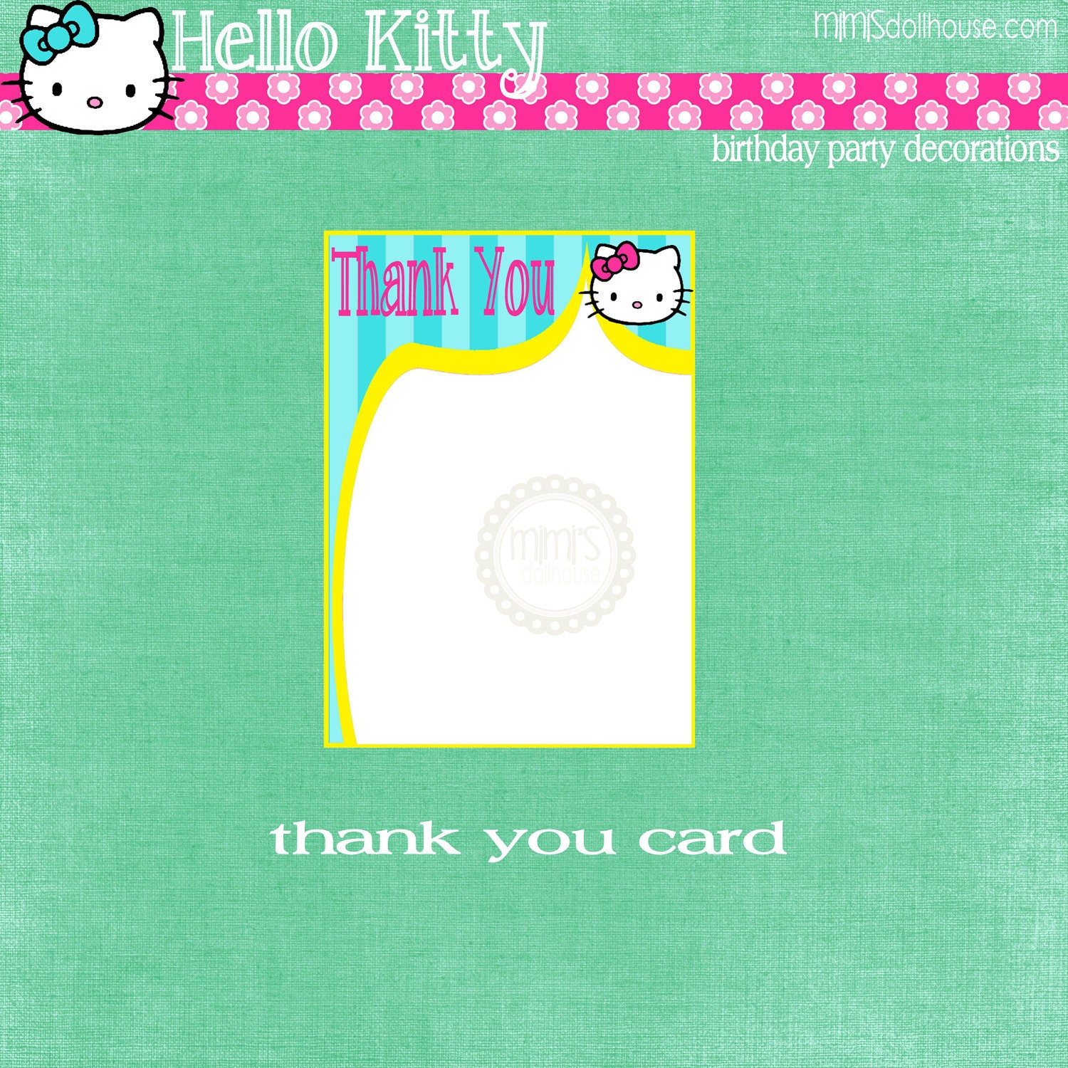 Items similar to Hello Kitty Thank You Cards Printable Hello Kitty Birthday Thank You Cards PDF