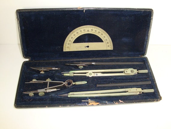 Antique Drafting Compass Tool Set in Case 08