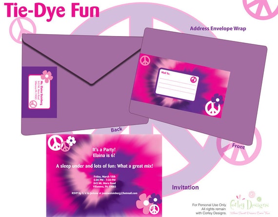 tie dye custom printable invitation diy by corleydesigns on etsy