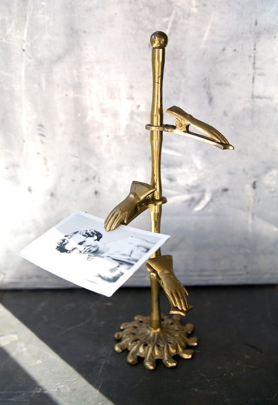 Vintage Brass Hands Note Holder Letter Clip