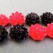 Mum Flower Cabochons, Red and Black, 8 pcs, 16mm