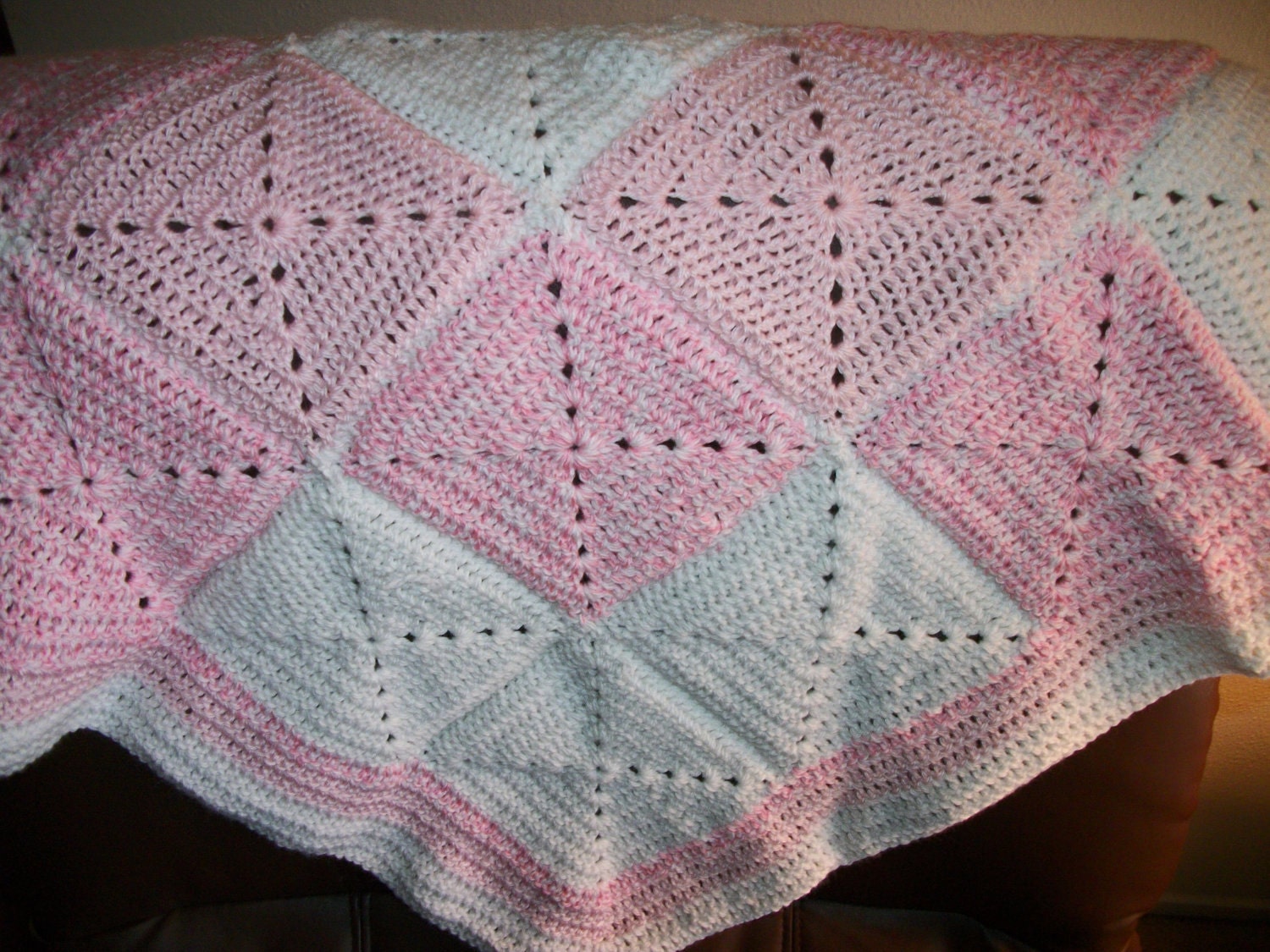Double Diamond Crochet Baby Blanket by NanCsNeedleWorks on Etsy