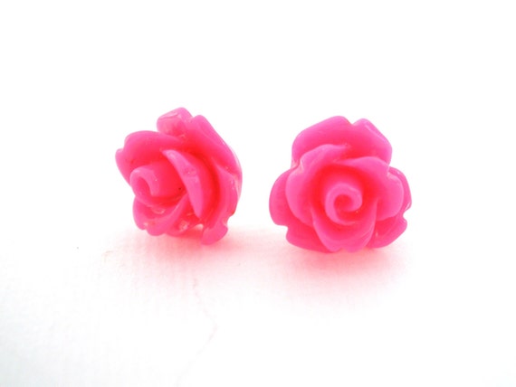 SALE Pink Earrings Pink Stud Earrings Rose Earrings Fuschia