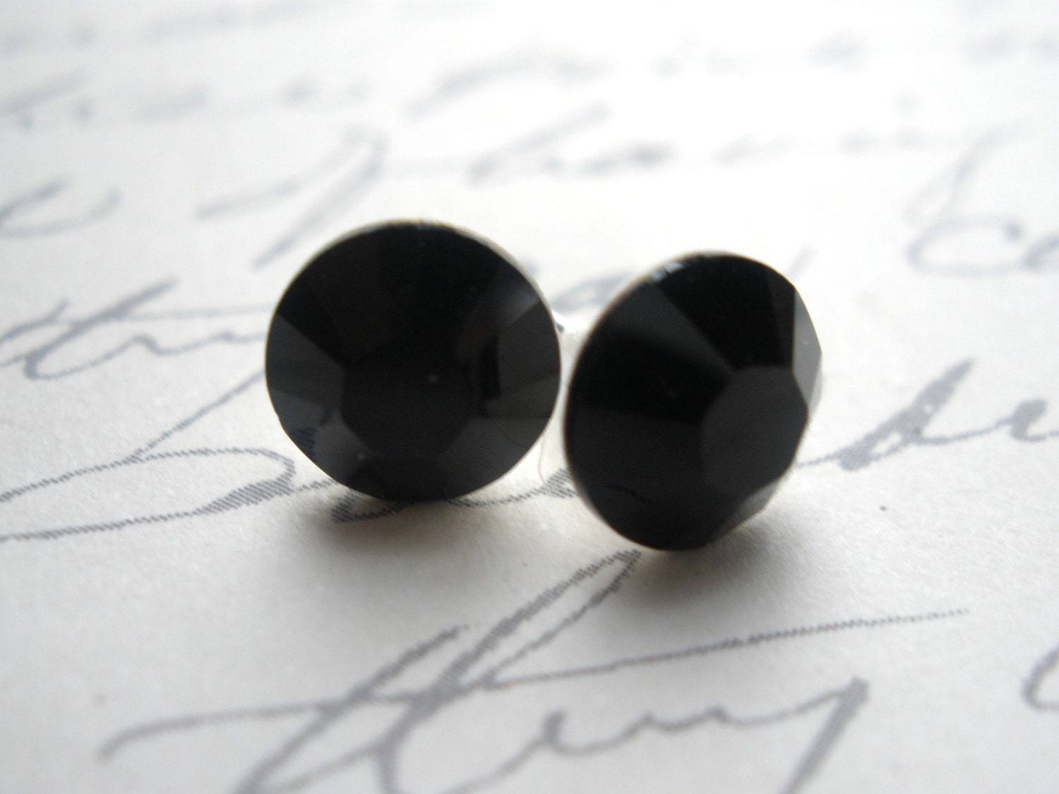 Black Stud Earrings Black Crystal Earrings Jet Black