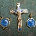 Trio: Vintage Gold Plated St. Therese Center, Blue Enameled Crucifix, and Medal