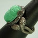 1910 Deco Egyptian Revival Glass Scarab Snake Ring Silverplated Art Nouveau Czech Antique