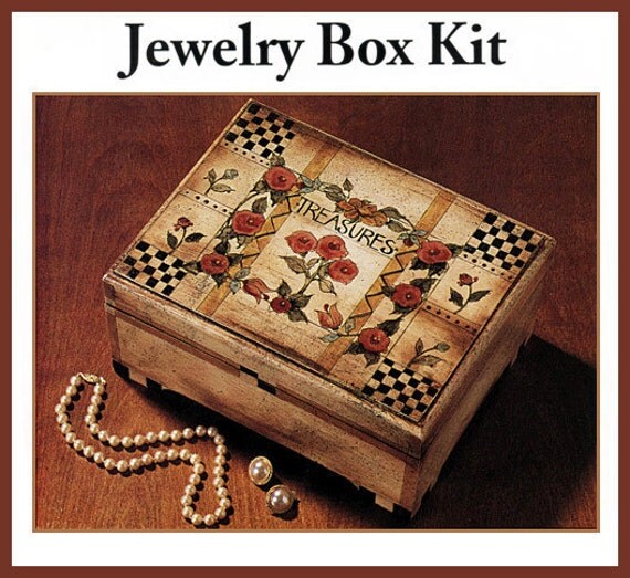 Primitive Folk Art DIY Wooden Jewelry Box Kit with Box