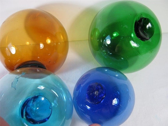 Vintage Blown Glass Orbs Decorative Balls Set5 Floats Home