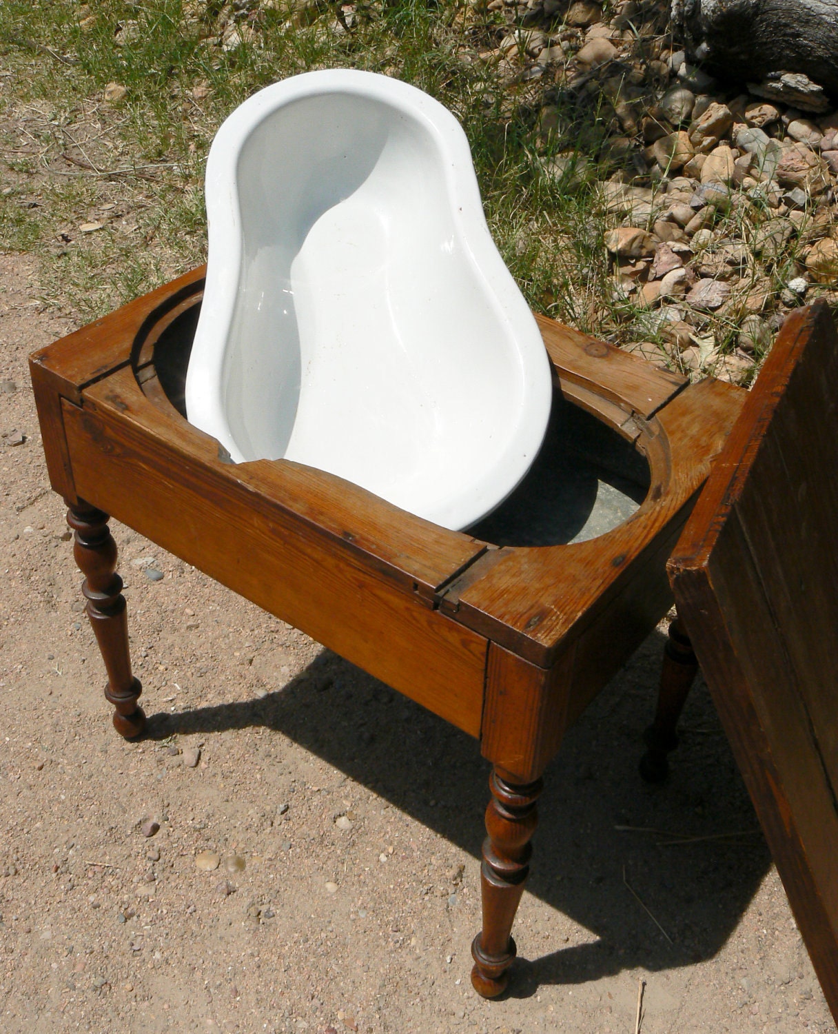 Antique French Bidet 19th Century Pitch Pine